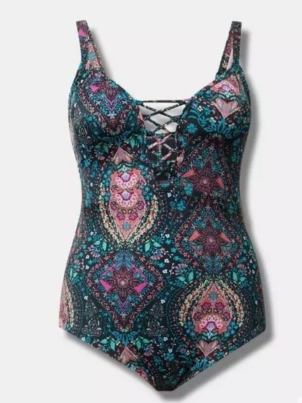 New!‎ Torrid sz 2 2X Wireless Plunge Strappy Swimsuit Floral Cosette Jaco